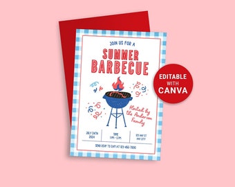 EDITABLE Summer BBQ Party Invitation Canva | Backyard Barbecue Party Customizable Template Invite Instant Digital Download