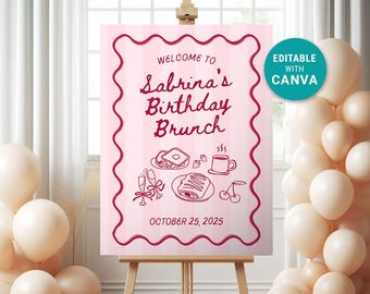 EDITABLE Birthday Brunch Sign Canva | DIY Bridal Brunch Sign Template | Baby Brunch Sign Instant Digital Download, 10001