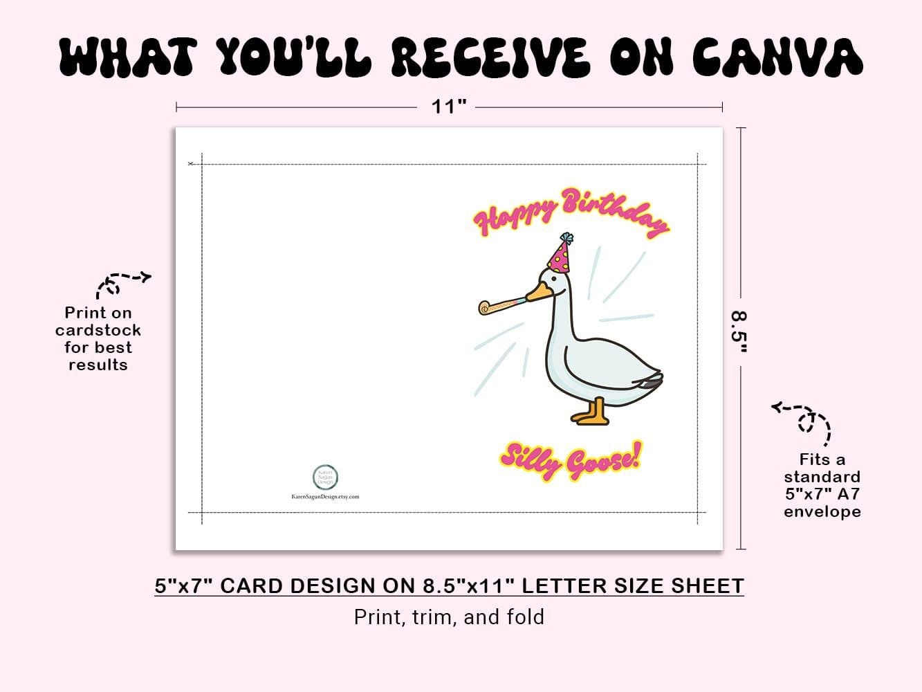 PRINTABLE Silly Goose Birthday Card Template Custom Canva Card ...