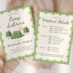EDITABLE Camp Bachelorette Itinerary Template on Canva Girls Trip Itinerary Template Birthday Travel Itinerary Template | Digital Itinerary