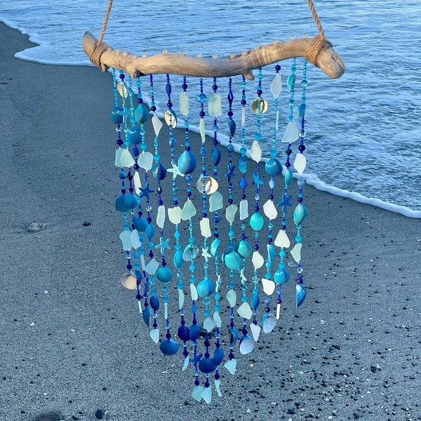 Sea Glass Sun Catcher - Wind Chime / Beach Glass & Shell and Driftwood Wind Chime - Tropical Decor and a perfect gift for Beach Lovers