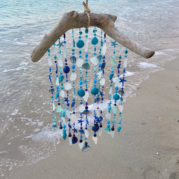 Sea Glass Wind Chime,  Beach Glass & Shell and Driftwood Wind Chime - Tropical Decor and a perfect gift for Beach Lovers