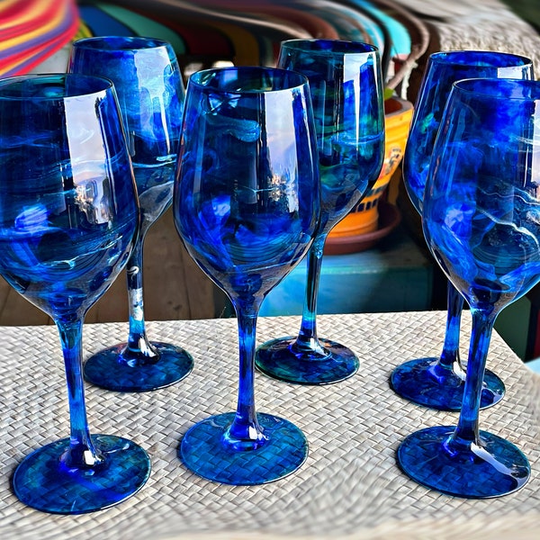 Blue Wine Glasses Etsy