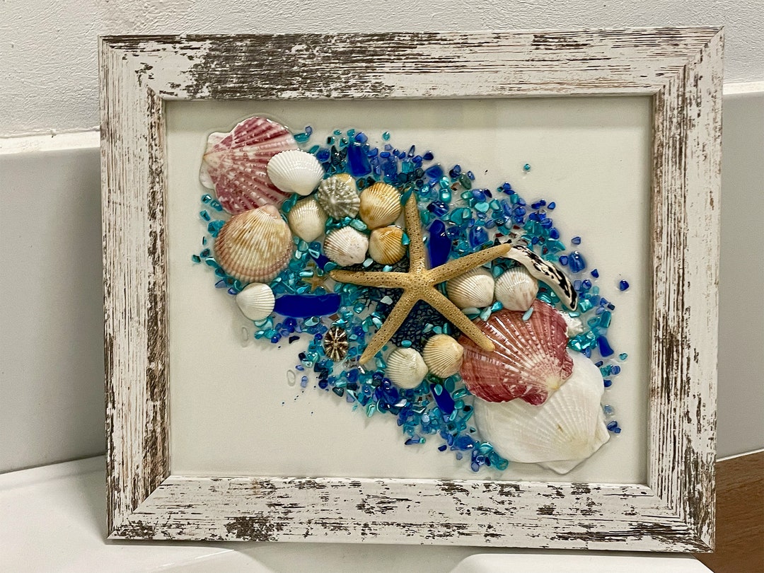 Coastal Sea Glass Art, Bathroom Art, Beach House, Beach Glass, Coastal