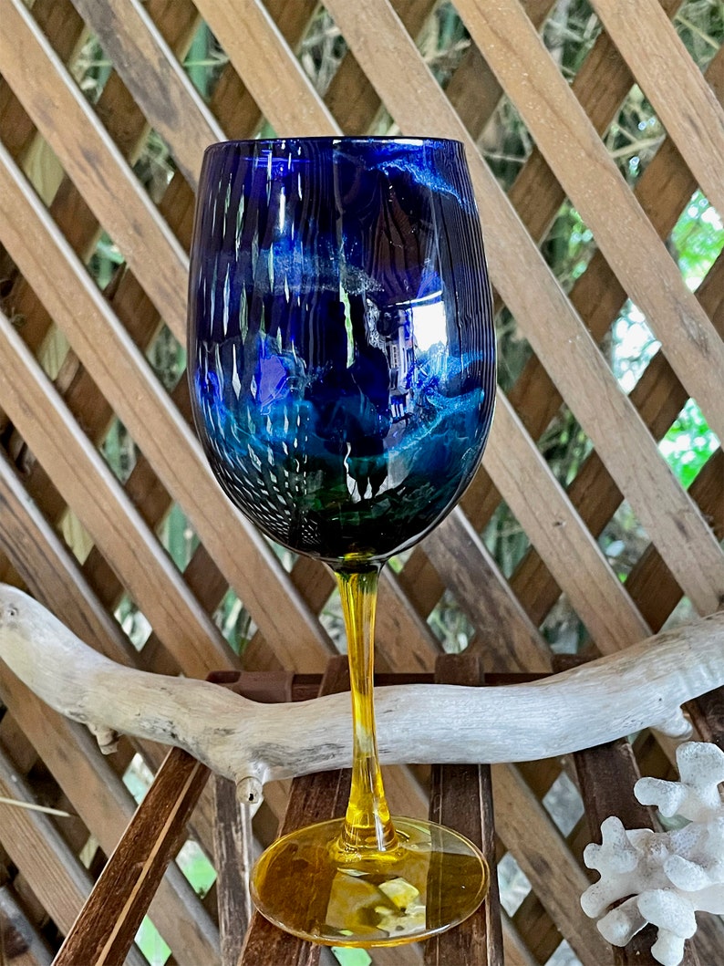 Glass Beach Ocean Themed Large Wine Glass Set of 2 Unique Gift Perfect