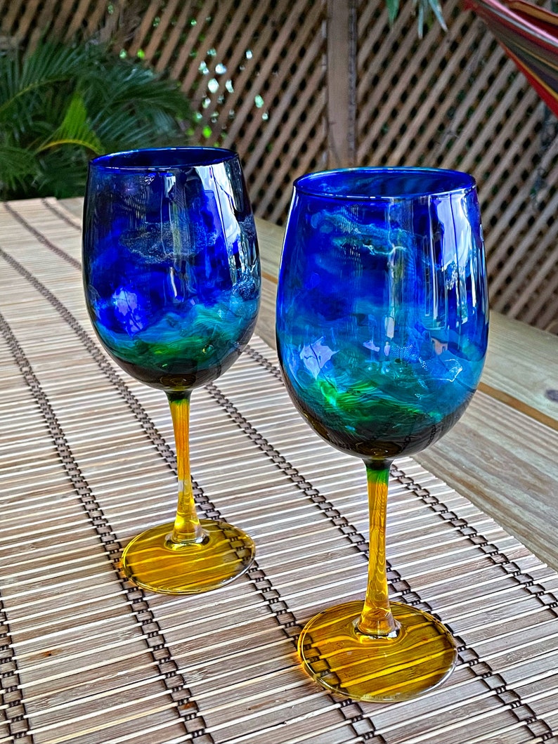 Glass Beach Ocean Themed Large Wine Glass Set of 2 Unique Gift Perfect