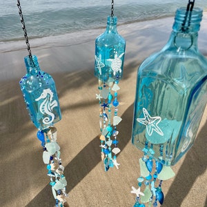 Bottle Wind Chimes, Starfish,  Seahorse or Turtle Sun Catcher,  Caribbean Tropical Decor