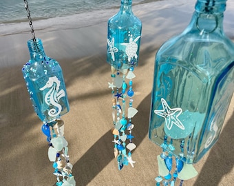 Bottle Wind Chimes, Starfish,  Seahorse or Turtle Sun Catcher,  Caribbean Tropical Decor