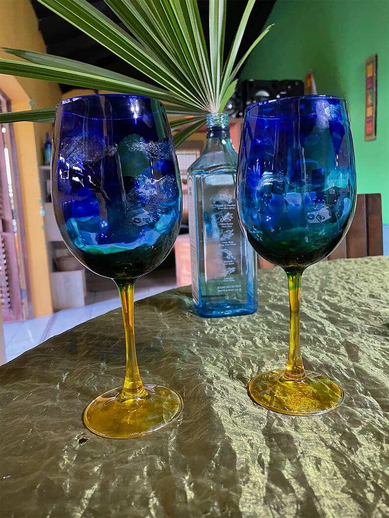 Glass Beach Ocean Themed Large Wine Glass Set of 2 Unique Gift Perfect