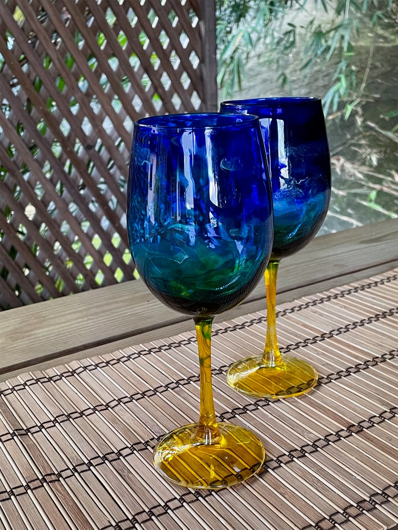 Glass Beach Ocean Themed Large Wine Glass Set of 2 Unique Gift Perfect