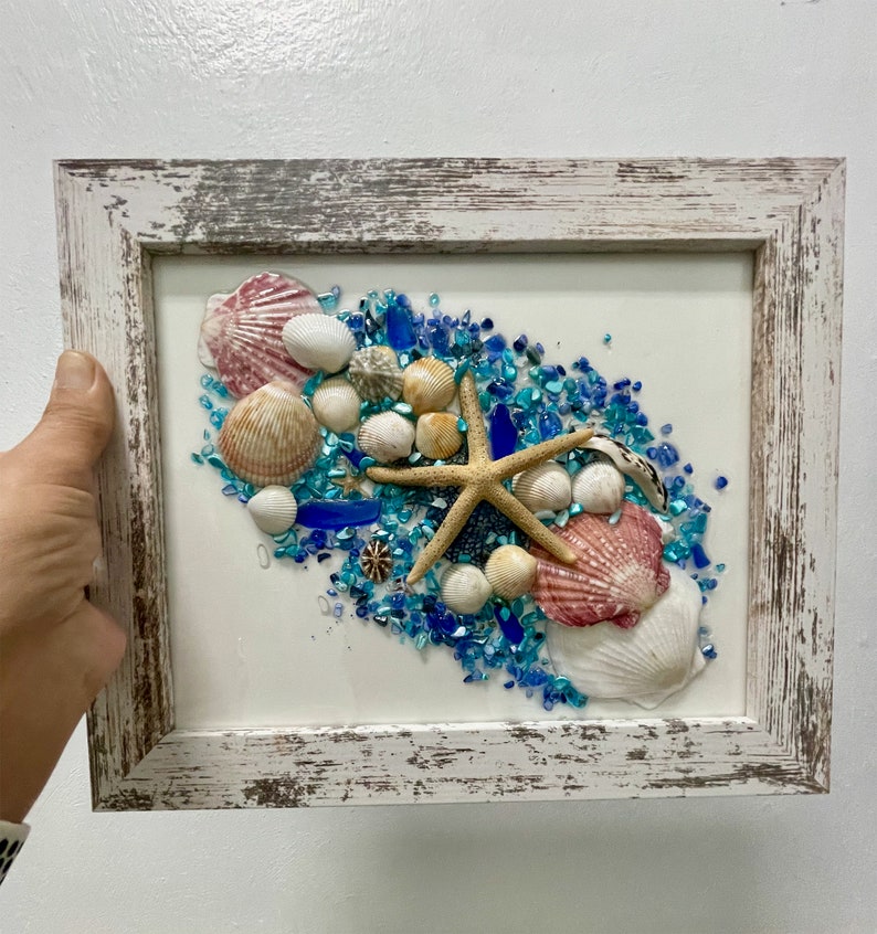 Coastal Sea Glass Art, Bathroom Art, Beach House, Beach Glass, Coastal