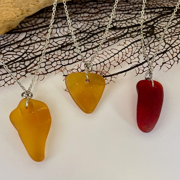 Sea glass Necklace - Rare colors, orange or red, simple and cute jewelery