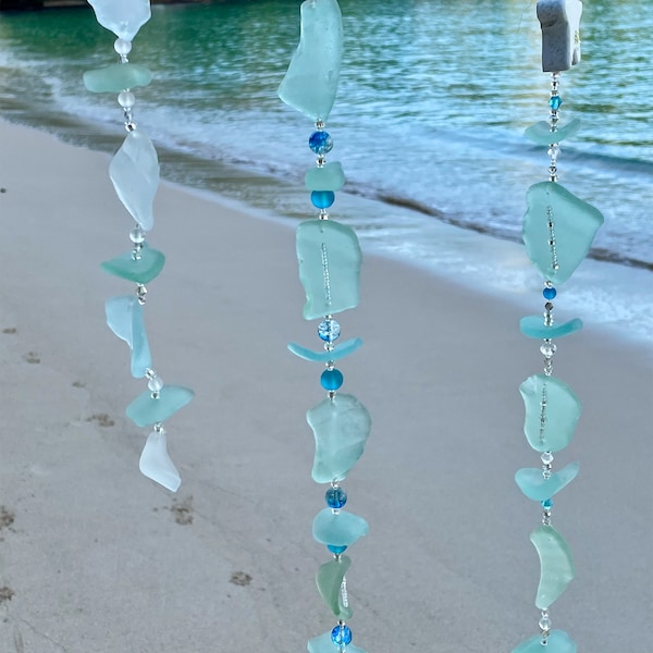 Sea glass Strings / Beach lover Gift / Ocean  decor / Unique Gift from the Caribbean / Sun Catcher