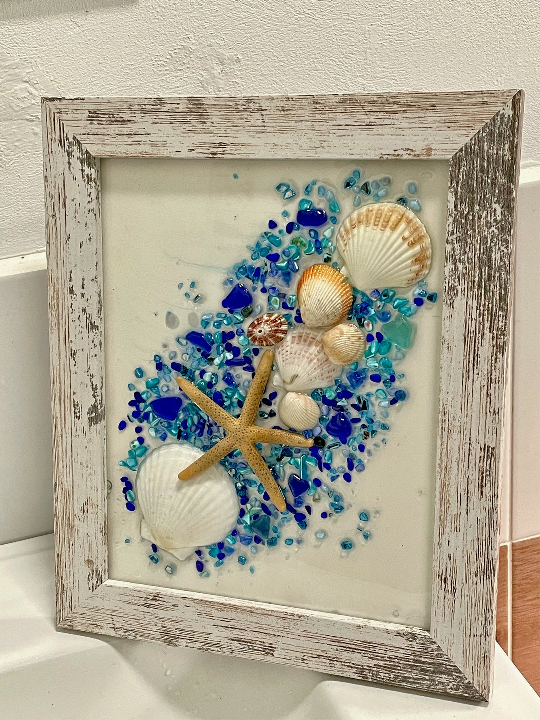 Sea Glass Art Bathroom Art Beach House Beach Glass Coastal Etsy