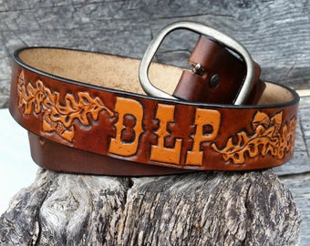 Leather oak leaf belt