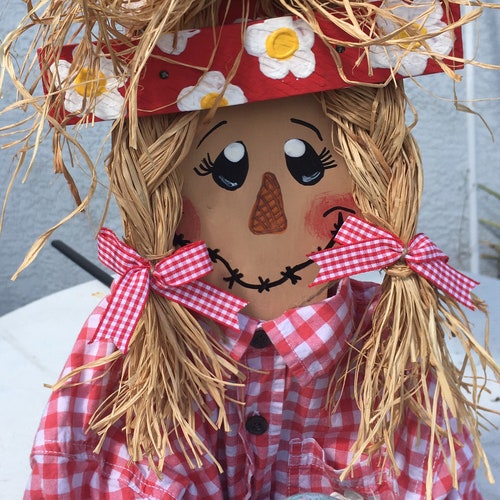 Sitting Scarecrow Wooden Scarecrow Porch Sitter Fall Etsy