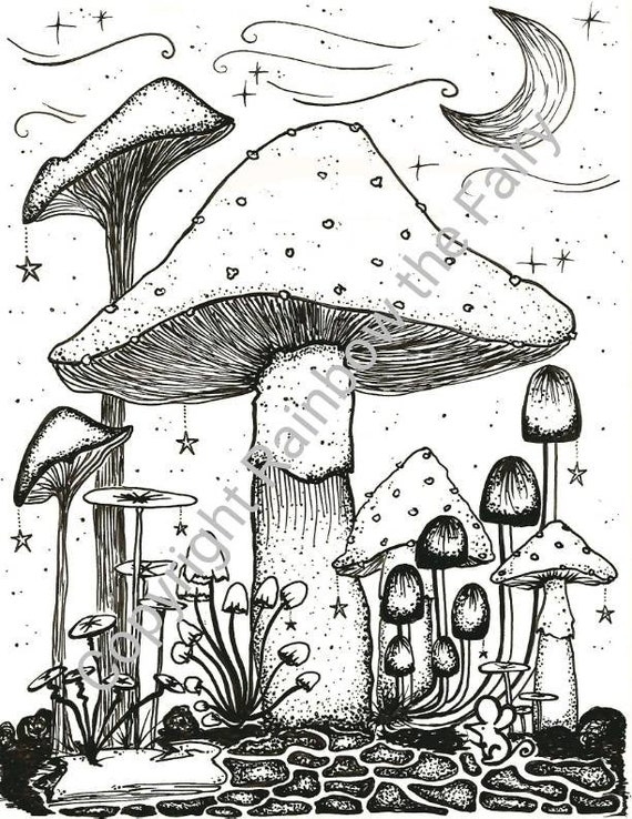 Items similar to Mushroom Forest Art Print / Mushroom Drawing / Amanita ...