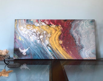 Turquoise Metallic Original Fluid Acrylic Art Southwest Abstract