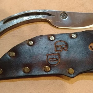 Hand Crafted Large Horseshoe Knife w/ Optional Sheath Initial Personalization
