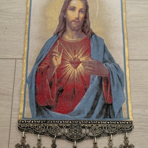 Jesus Unsere Dame Jesus Wand wandteppich hängend katholische Ikone Madonna Kind gold Kreuz Geschenk
