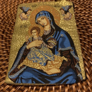 Jungfrau Maria Jesus Madonna unsere Dame Kind katholische Ikone Gold Rosenkranz Beutel 2 Seiten Reißverschluss Icon Stofftasche Münztasche Geschenk