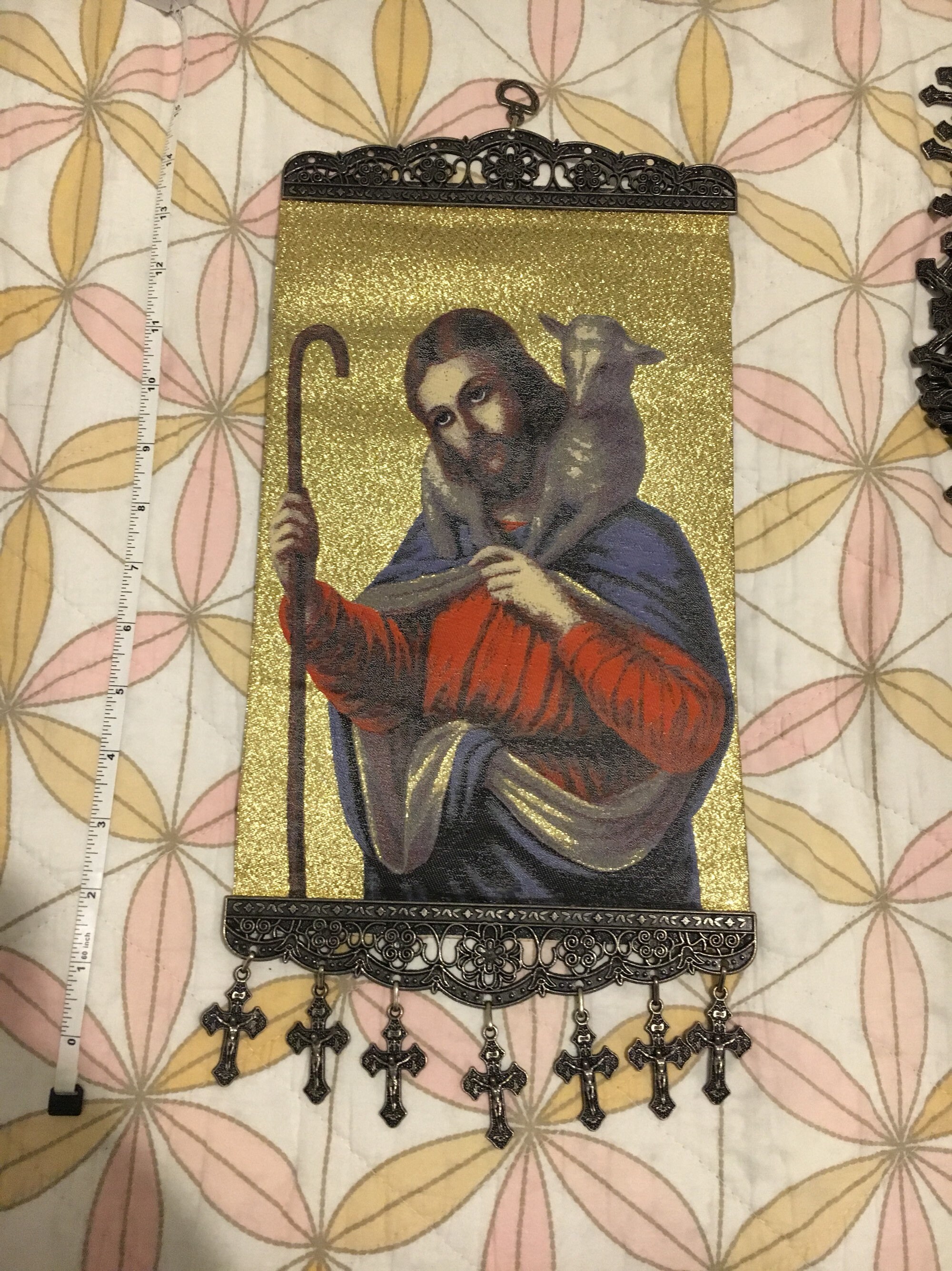 Jesus wall tapestry hanging catholic icon madonna gold cross Etsy