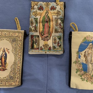Madonna child our lady Gold Rosary Pouch 2 Sided Zippered Icon Cloth Case Coin Bag Gift
