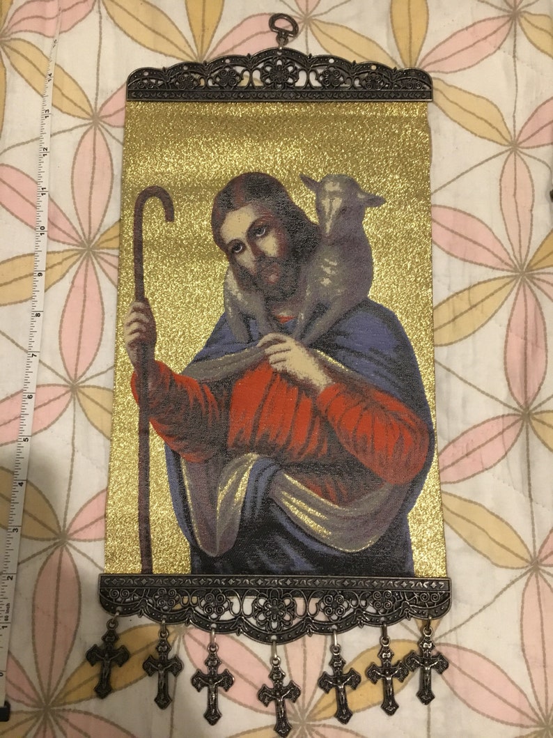 Jesus wall tapestry hanging catholic icon madonna gold cross Etsy