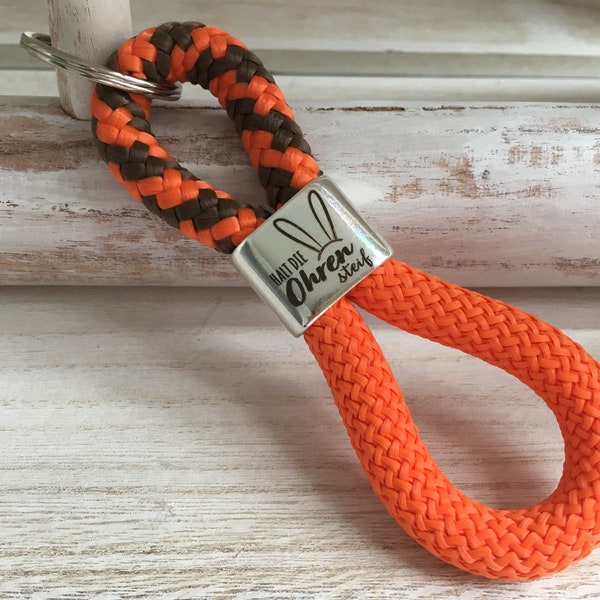 Schlüsselanhänger aus Segelseil "Halt die Ohren steif", maritimer Schlüsselanhänger, orange-braun/orange