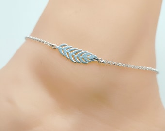 Bracelet chaîne de cheville en argent 925 pendentif plume Thanina bijoux