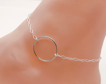 Bracelet chaîne de cheville en argent 925 pendentif cercle Thanina bijoux
