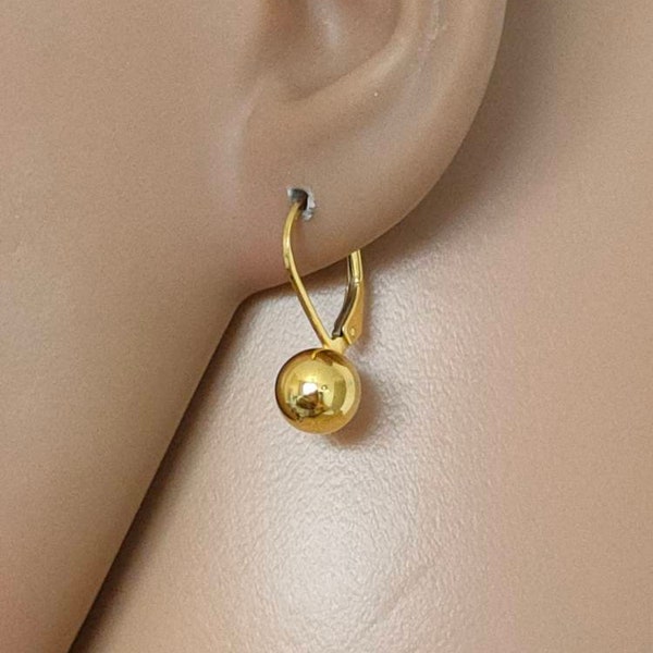 Sleeper earrings in gold-plated silver balls 8mm new Thanina jewelry