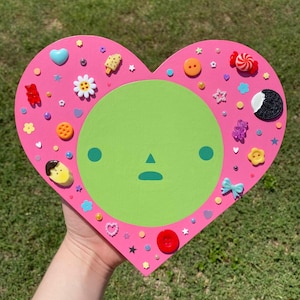Green Smiski Inspired Heart Trinket Painting