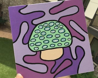 Trippy Mushroom Squiggles • 6x6 Original Acrylic Painting