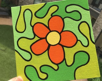 Hippy Flower Squiggles • 6x6 Original Acrylic Painting