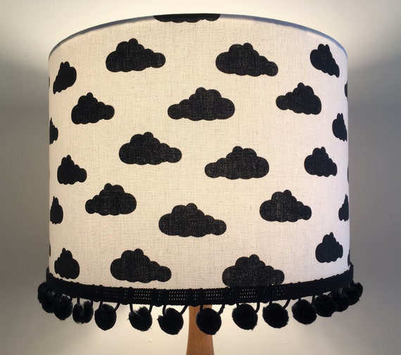 Cloud Lampshade Pompoms Black And White Monochrome 30cm - White Childrens Lampshade Cloud Lampshade Pompoms Black And White Monochrome 30cm - White Childrens Lampshade