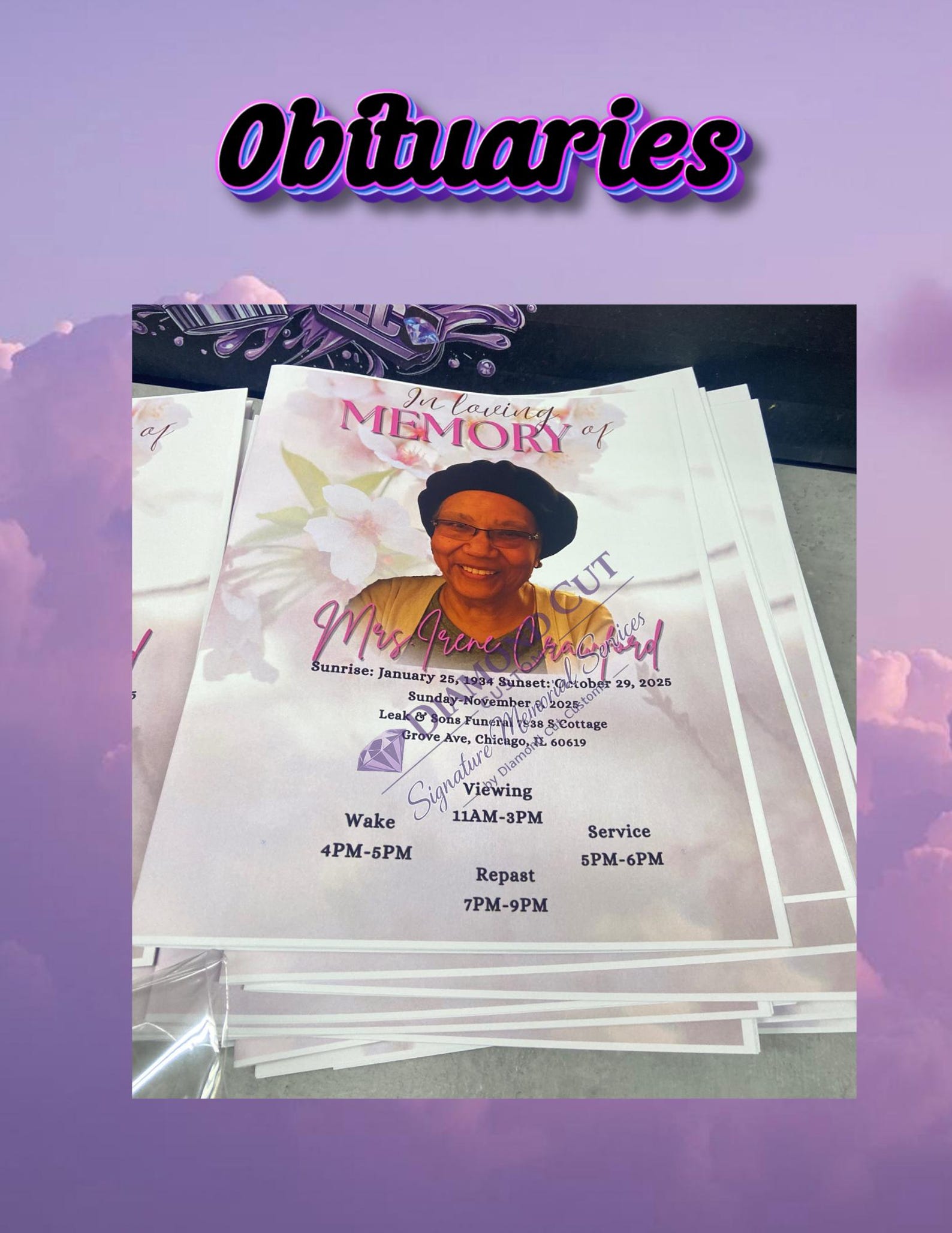 Obituay Programs Small Funeral Program Printing | Obituary Programs | Celebration of ...
