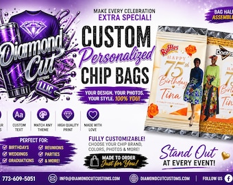 Custom Personalized Unfilled Chip Bags | Party Favor Bags | Birthday Chip Bags | Wedding Favors | Graduation Party Decorations