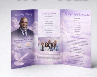 Tri-Fold Funeral Program | 1 Page Obituary Program | Celebration of Life Brochure | Memorial Service Program | Custom Funeral Printing