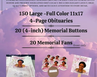 Luxury Custom Obituary Package | Funeral Programs, Memorial Buttons & Keepsakes | Memorial Set
