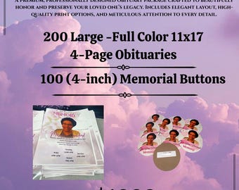 Luxury Custom Obituary Package | Funeral Programs, Memorial Buttons & Keepsakes | Memorial Set