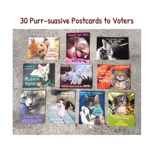 30 Purr-suasive Postcards to Voters - 3 each of 10 different designs