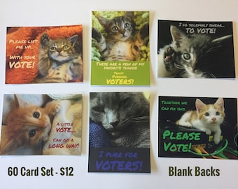 60 Purr-suasive Postcards to Voters - 10 each of 6 different designs