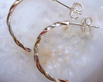 Handmade tricolor gedreht Halbcreolen aus 925 Silber Messing Kupfer