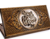 Wooden BACKGAMMON SET, Personalized Board Game Armenian Nardi, wood game, Carved Tiger Ornament, Handmade, engraving table game gift art