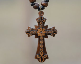 Cross wooden necklace pendant Hand Made walnut Wood ARMENIA souvenir Christian