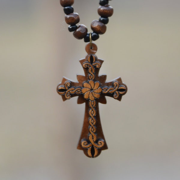 Cross wooden necklace pendant Hand Made walnut Wood ARMENIA souvenir Christian
