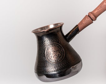 Induction Copper Coffee Pot Maker,Jazzve, Cezve Ibrik,Armenia Jezve Jazve wooden handle ARMENIAN coffee maker, handmade, turka, personalized