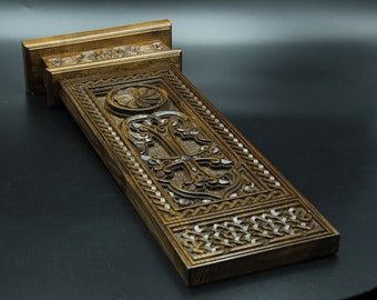 Personalized ARMENIAN ""KhachkaR"" VERY ORIGINAL!!! on stand Hand Made walnut Wood Christian crosefix carving engraved wooden stand crosses