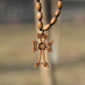 Cross wooden necklace pendant Hand Made walnut Wood ARMENIA souvenir Christian